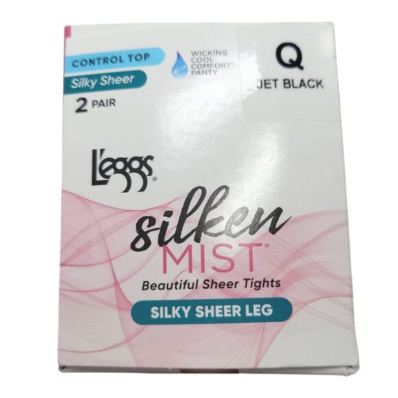 Leggs Silken Mist Sheer Control Top Tights 2-Pack Jet Black Size Q - Picture 7 of 7